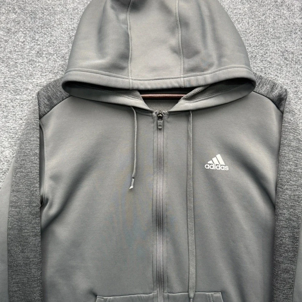 Adidas CV5751 Full Zip Hoodie Mens Medium Gray Fleece Lined Athletic Hoodie‎
